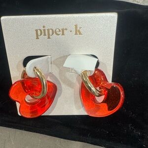 Piper•K UNIQUE & FUN Red Heart Earrings w/ Gold Hoops-Valentines or all yr long